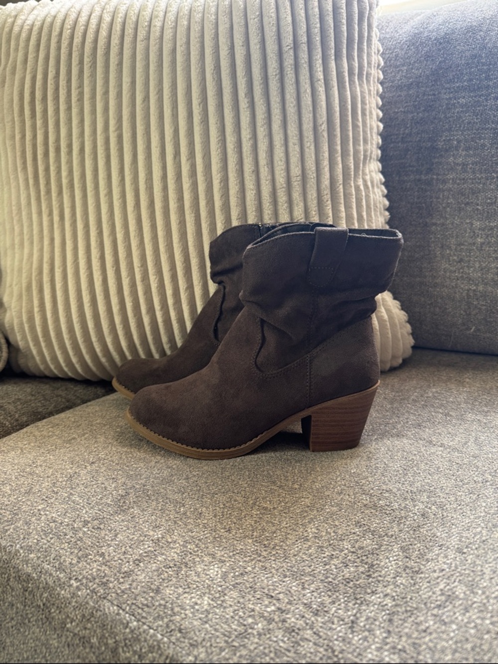 Women's Brown Suede Ankle Boots - Classic Western Block Heel